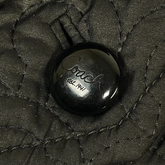 RARE Coach Quilted Pea Trench Coat Logo Black with Belt - Picture 7 of 11